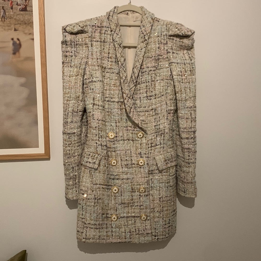Ronny Kobo Long Sleeve Tweed Dress